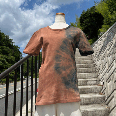 藍・柿渋重ね染め紳士物Tシャツ25037