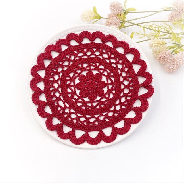 お花のレースドイリー/015/レッド