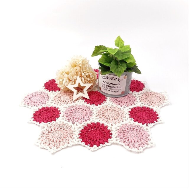 丸いモチーフ繋ぎのレースドイリー/045/レッド