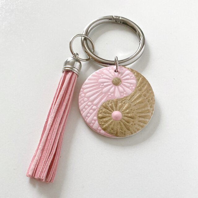 陰陽太極図　キーリング　キーホルダー　ピンク