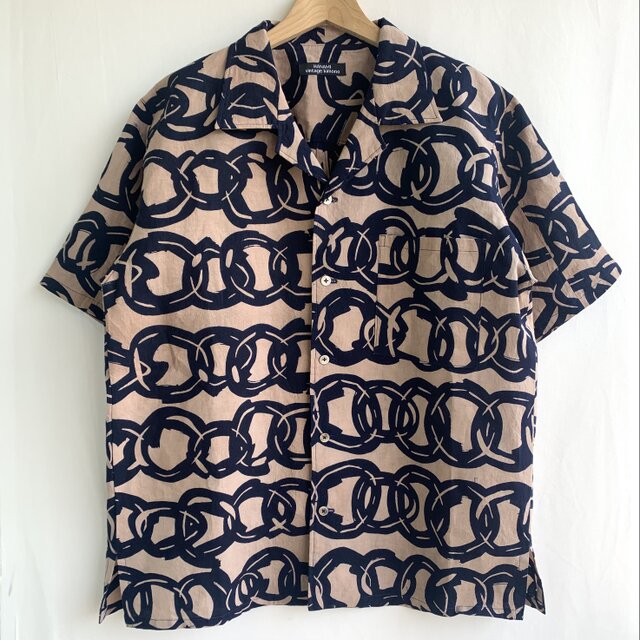 メンズ柿渋染め浴衣リメイクアロハシャツ　