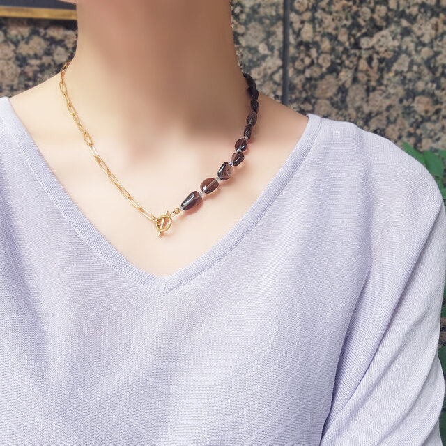 涼しげ☆スモーキークォーツのタンブル・サージカルステンレス