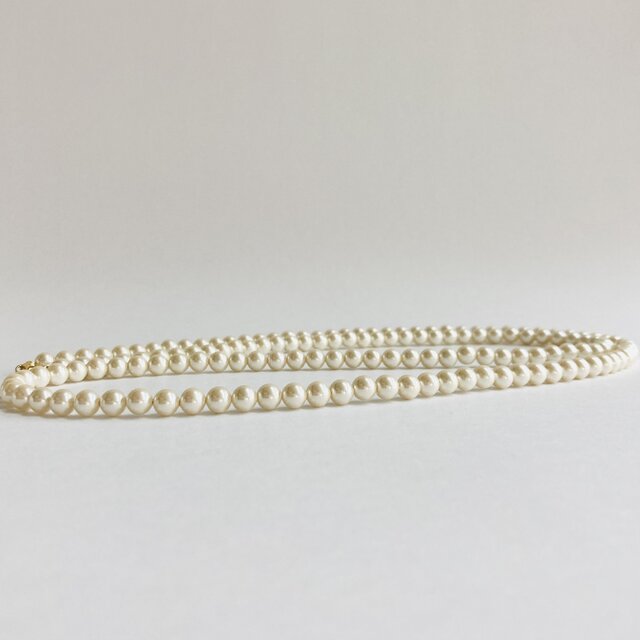 ガラスパール2Wayロングネックレス/6mm約90cm/クリーム/G/made in japan