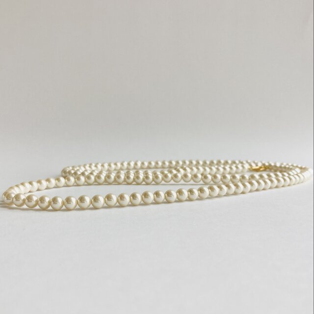 ガラスパール2WayロングネックレスL/エンドレス加工/6mm約120cm/クリーム/G/made in japan