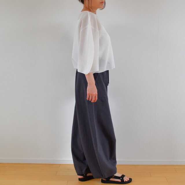 コットンリネン 膝下ふっくら バルーンワイドパンツ