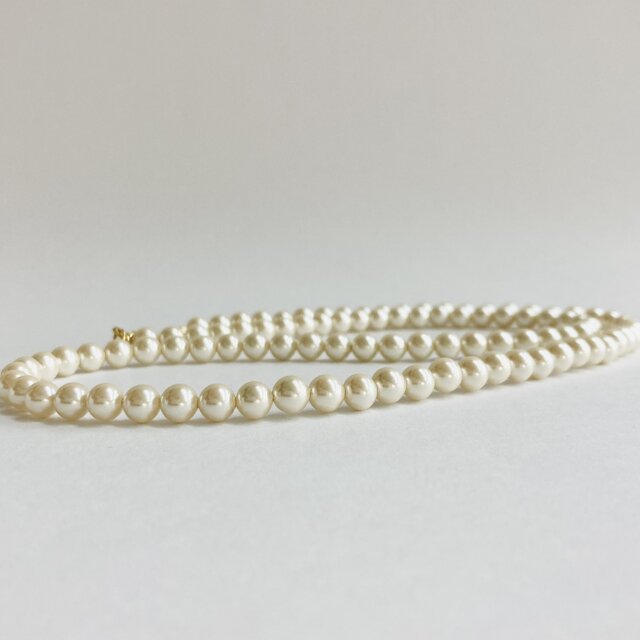 ガラスパールマチネーネックレス/6mm約60cm/クリーム/G/made in japan