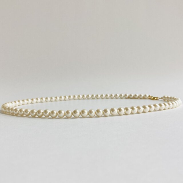 ガラスパールネックレスM/6mm約45cm+5cm/クリーム/G/made in japan