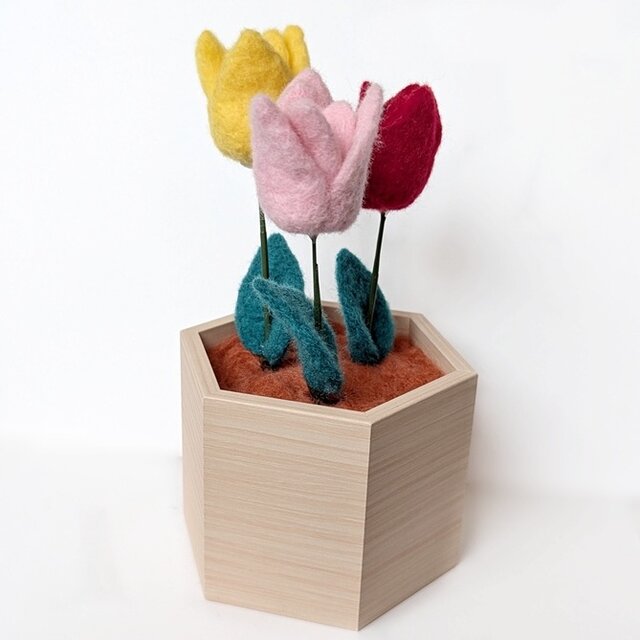 羊毛フェルト/チューリップ 黄色 赤 ピンク ギフト 受注製作