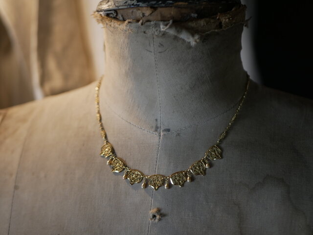 極美品アンティークネックレス 希少フランスフィリグリーネックレス FN-17】フィリグリーネックレス K18YG フランスアンティーク