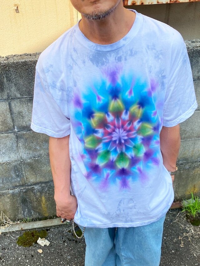 タイダイ Tシャツ XXLサイズ 曼荼羅 グレー ムラ染め Hippies Dye HD24-21
