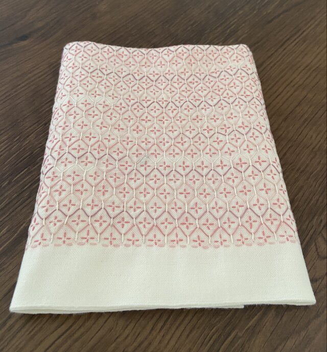 刺し子♡ふきん(亀甲花刺し・涼やかピンク)