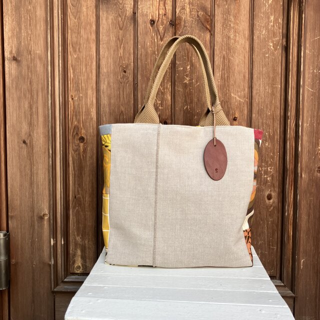 マチが可愛いトートバッグ　イエローブラウン系