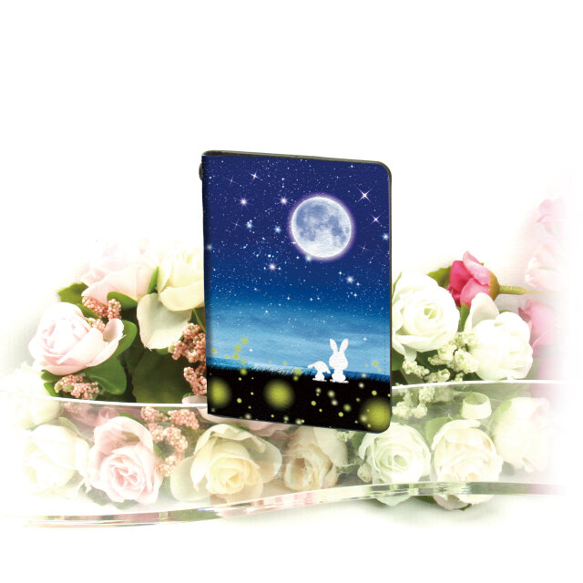 二つ折りパスケース/ICカードケース/カードケース【ほのぼのうさぎ（蛍火）】（名入れ可）