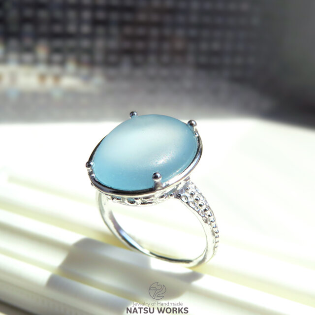 ブルー トパーズ リング / smooth rough-cut Blue Topaz Ring o