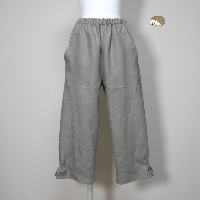 カラーリネン◆ポップスリットパンツ◆オールドカーキ◆フリーサイズ（中厚、リネン100％）