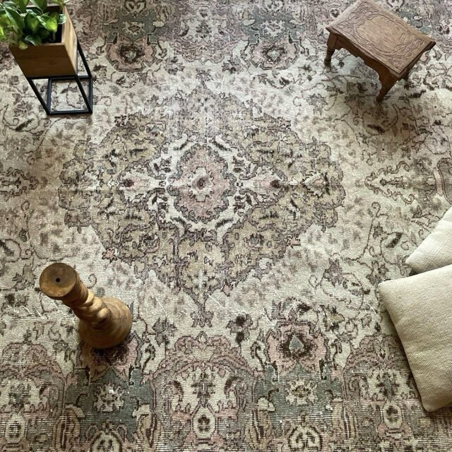 大判173×270 ナチュラルボタニカル　メダリオン　トルコヴィンテージラグ