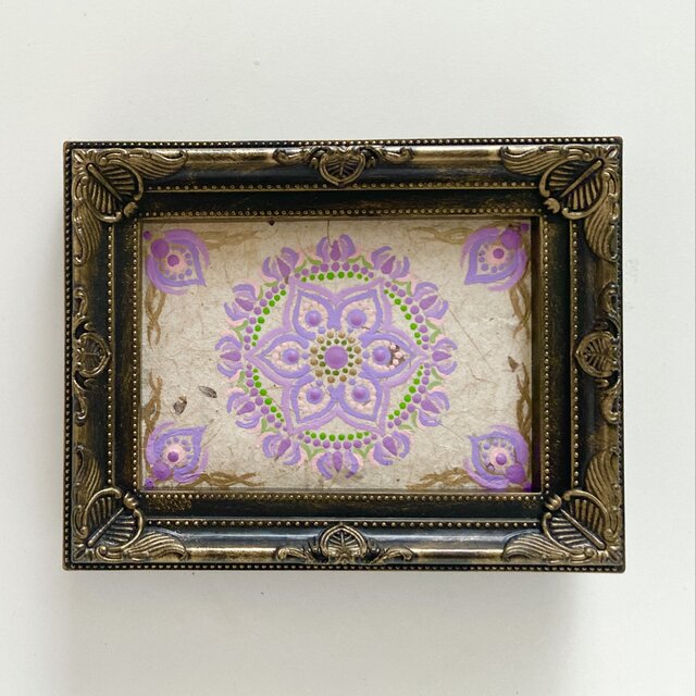 和紙にドットマンダラ　Lサイズ  アンティーク調フレーム付きのコピー