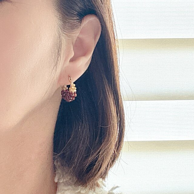 満点の 上質AAAヘソナイトガーネットフープピアス・イヤリング｜1月 アクセサリー