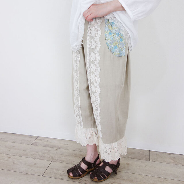 [予約販売] 花かさね・チュールレースラインのダブルガーゼパンツ