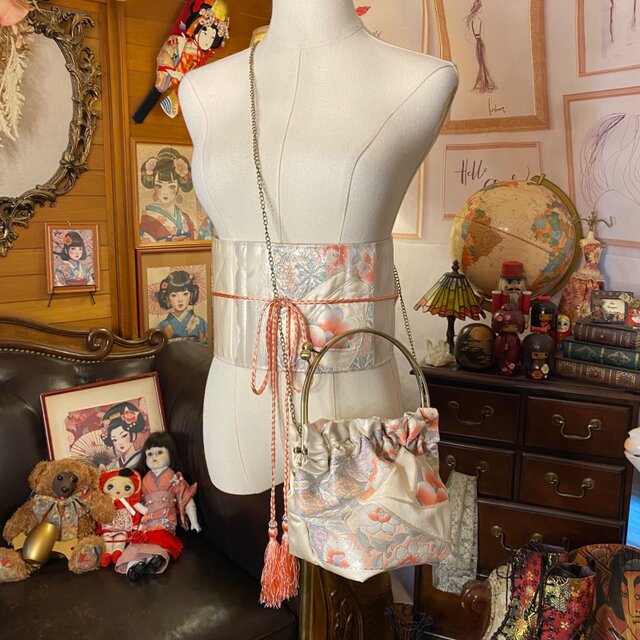 和洋折衷 名古屋帯リメイク ハンドバッグ バック ショルダーチェーン