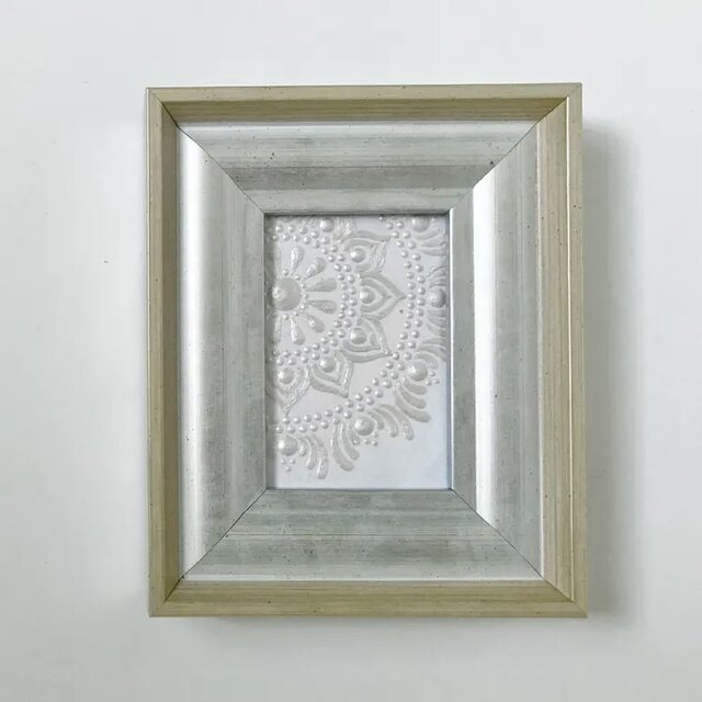 和紙にドットマンダラ　ミニフレーム付き　シルバー＆ベージュ