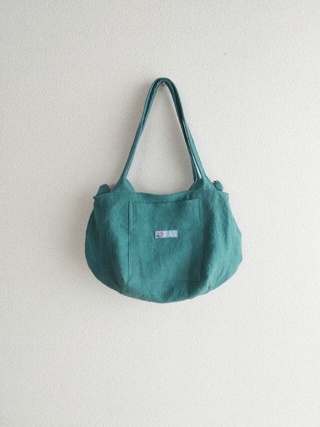 linen  マラカイト グリーン カラー のショルダーバッグ ファスナー
