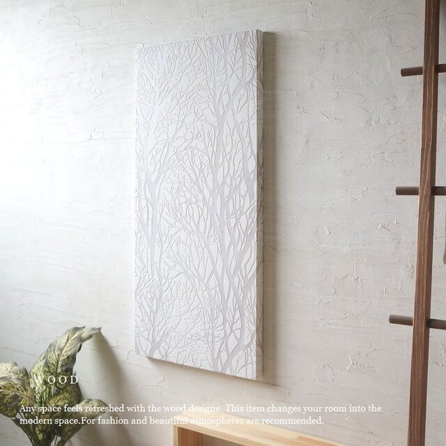 静かな木々のアートボード ホワイトツリー 縦向き 大きめサイズ wood
