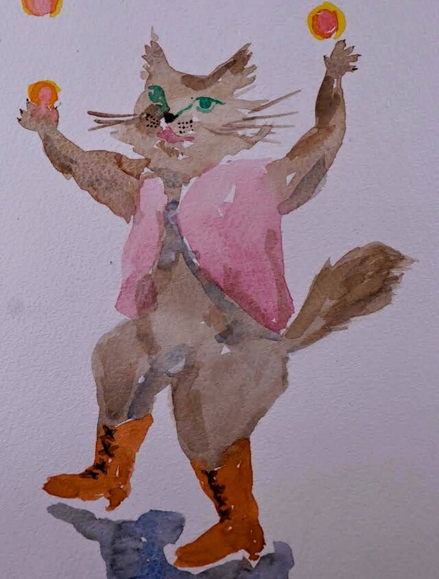 水彩「長靴をはいた猫」 | iichi 日々の暮らしを心地よくする