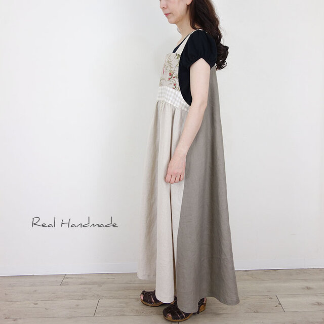 予約販売] リネンフラワーとギンガムレースのパッチワーク