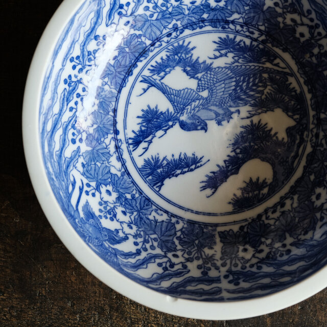 松と鷹と鳳凰◇瀬戸焼 印判大鉢 碗 骨董/antiques 丁寧な暮らし