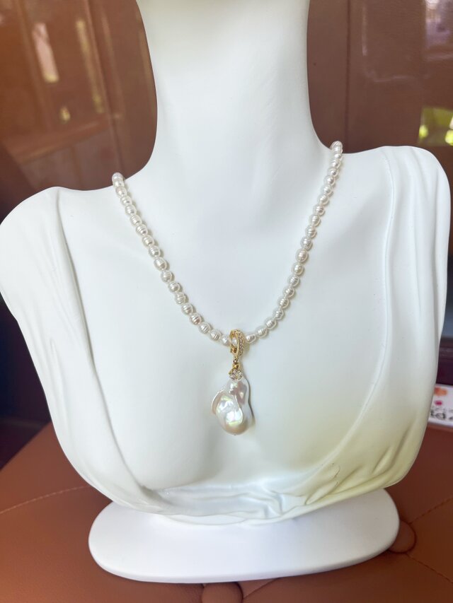 2WAYバロック×螺旋パール S925銀ネックレス