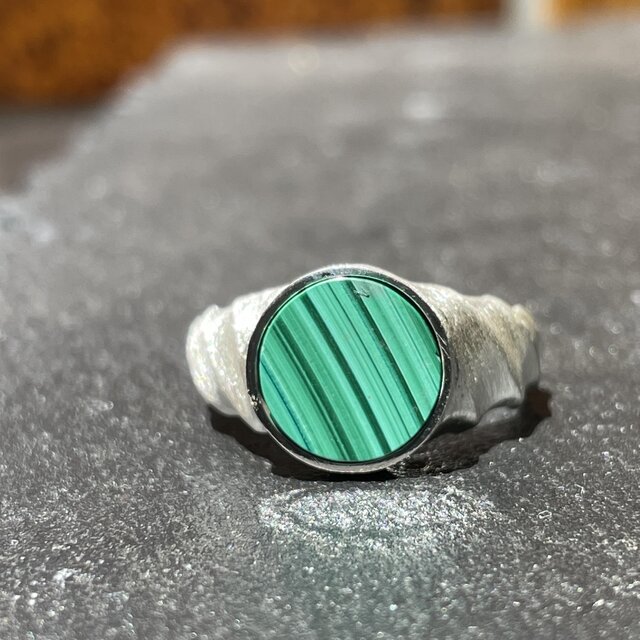 マラカイト　ラウンドプレート10㎜　スクリュー変形印台　シルバーSV925リング