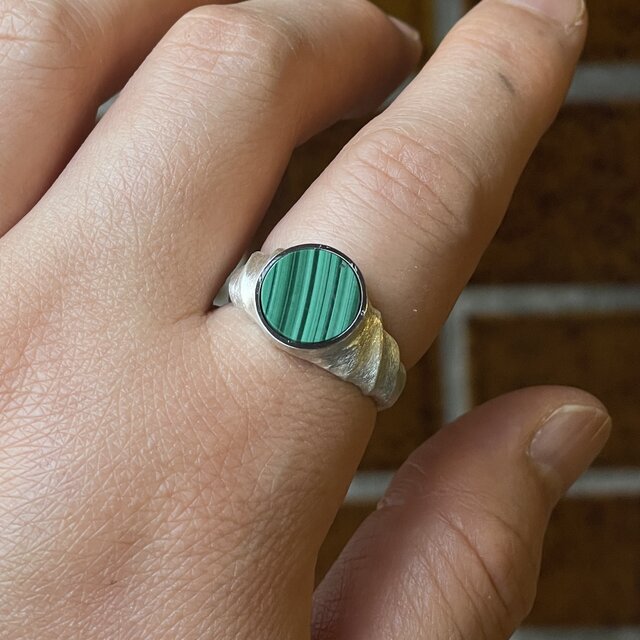 マラカイト ラウンドプレート10㎜ スクリュー変形印台 シルバーSV925