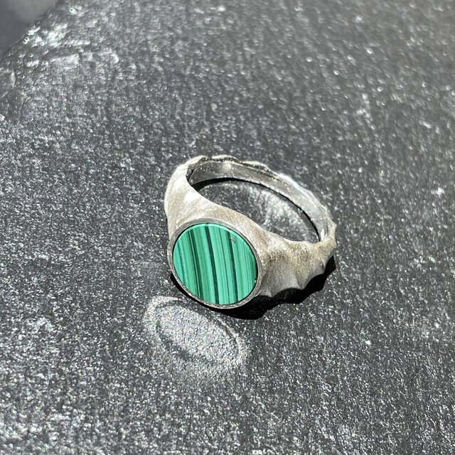 マラカイト ラウンドプレート10㎜ スクリュー変形印台 シルバーSV925