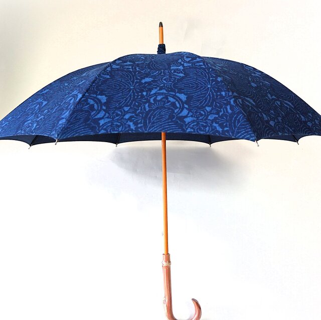 襤褸日傘★藍染古布★ハンドメイド 晴雨兼用】藍染 長傘 ながかさ 日傘『古典的な葉柄』・綿100