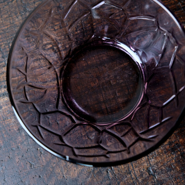 紫で素敵◇プレスガラス紫小鉢 昭和レトロ 古民家 古道具 ガラス食器