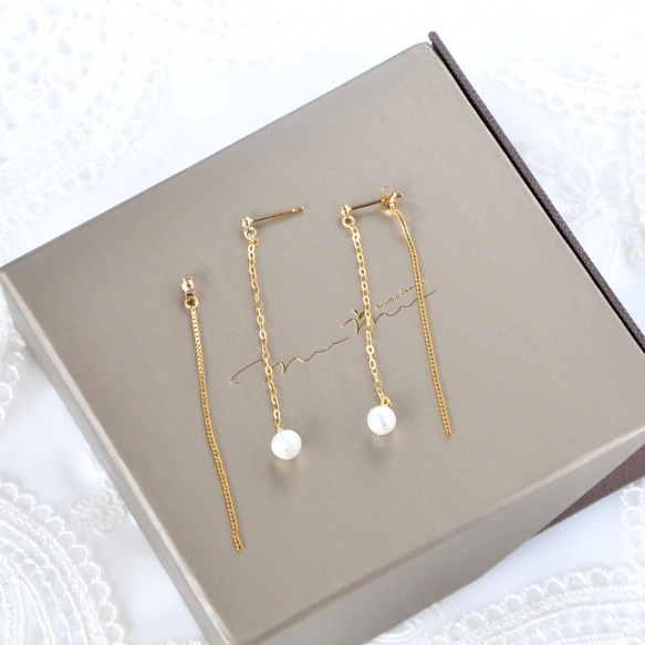 滴るパールの2wayチェーンピアス – Douce Perle 14kgf