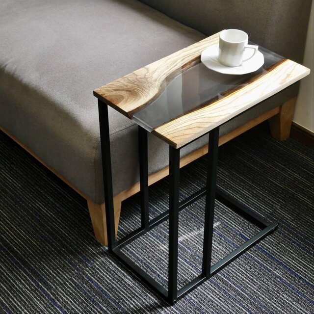 サイドテーブル レジン アイアン 木製 一枚板 コの字 アンティーク ベッド