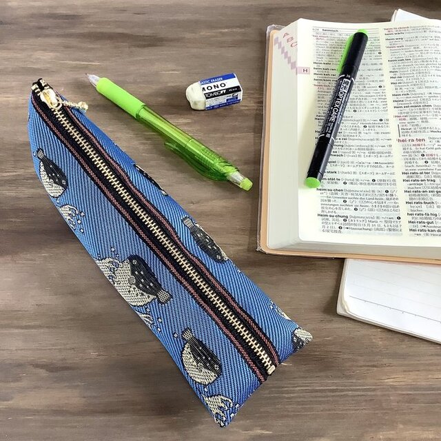 【ふぐ】畳縁　テトラ型　ペンケース　青　ふく　フグ　魚　海