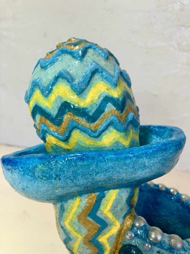 植木鉢 セメント ミニサイズ サボテン形ブルーガラスタイル付き