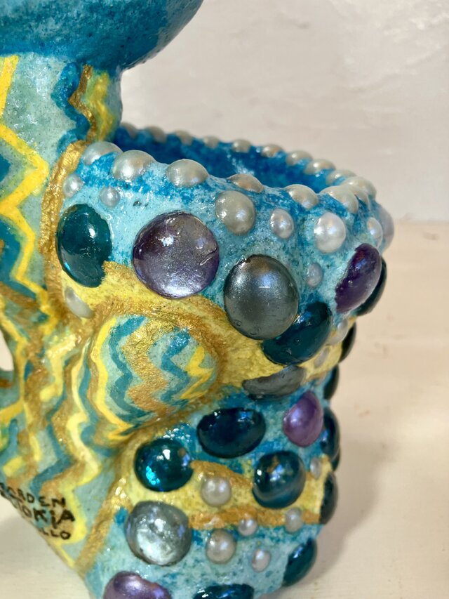 植木鉢 セメント ミニサイズ サボテン形ブルーガラスタイル付き