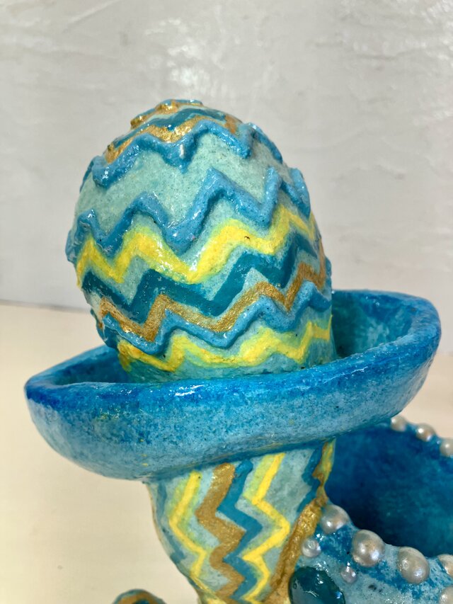 植木鉢 セメント ミニサイズ サボテン形ブルーガラスタイル付き