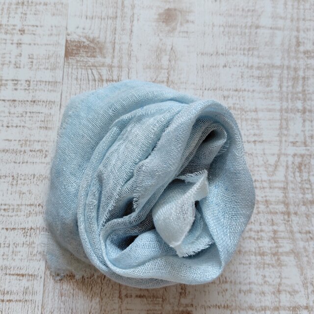 ふんわり柔らか♪リネンガーゼミニストール　草木染め　薄めの藍染め＊