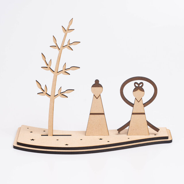 七夕飾り　笹飾りと織姫と彦星の置物