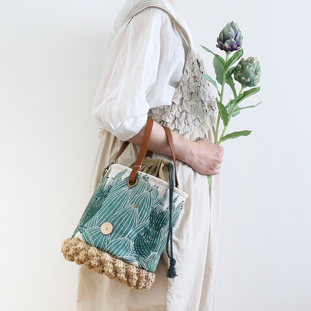 麻クロッシェのバスケトート "artichoke_B&G"