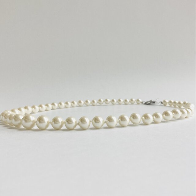 ガラスパールグラデーションオールノットネックレス/6x10mm約43cm/クリーム/R/made in japan