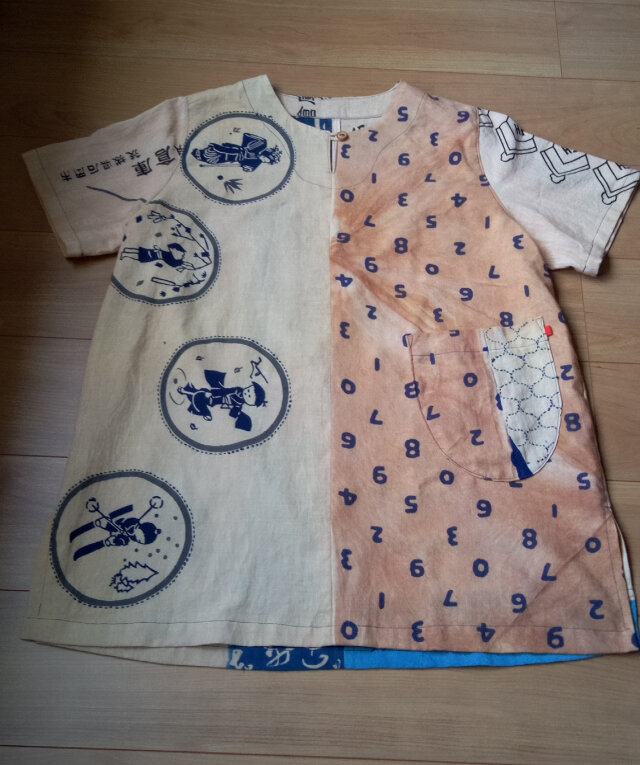 日本手拭の柿渋染めチュニック　木綿