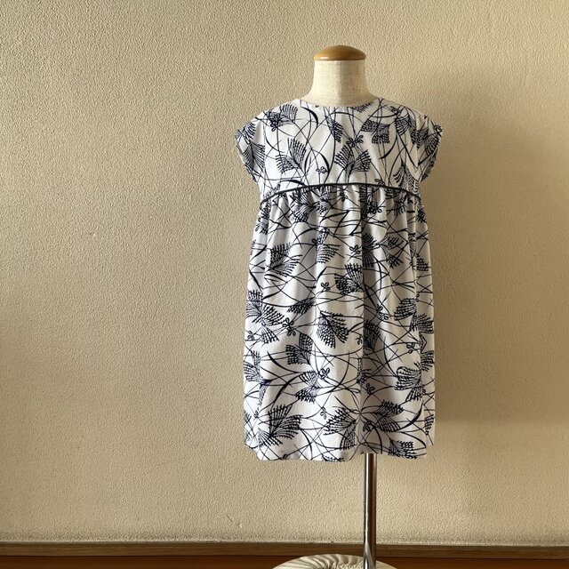 子供　浴衣地フレンチスリーブワンピース　ススキと萩（白地）　80～130〈受注製作〉