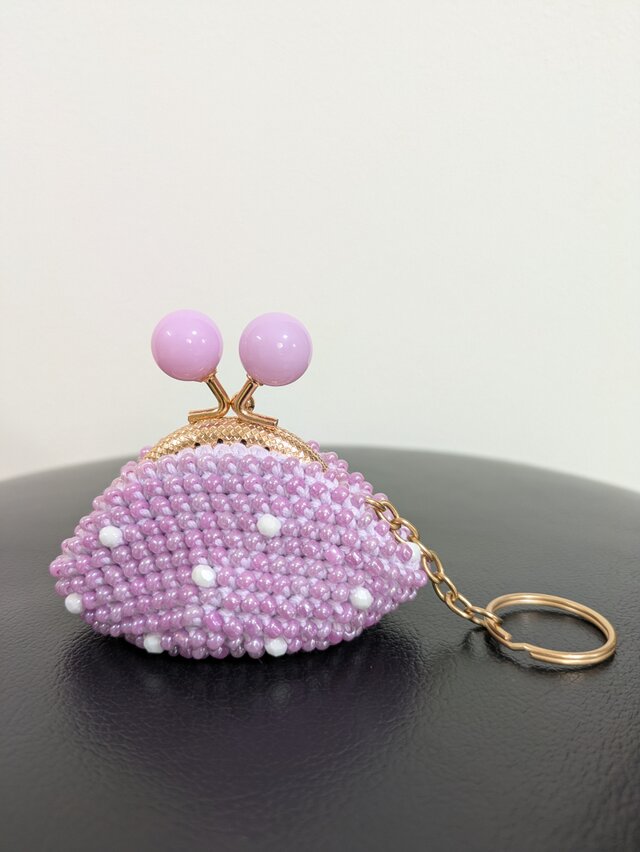 22*ビーズがま口☆ミニコインケース☆パープル