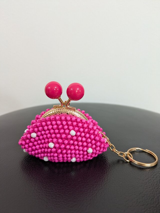 25*ビーズがま口☆ミニコインケース☆ピンク